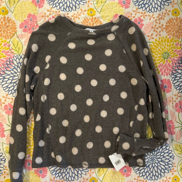 Moa Moa Tops - NWT small gray with white dots fleece sweater